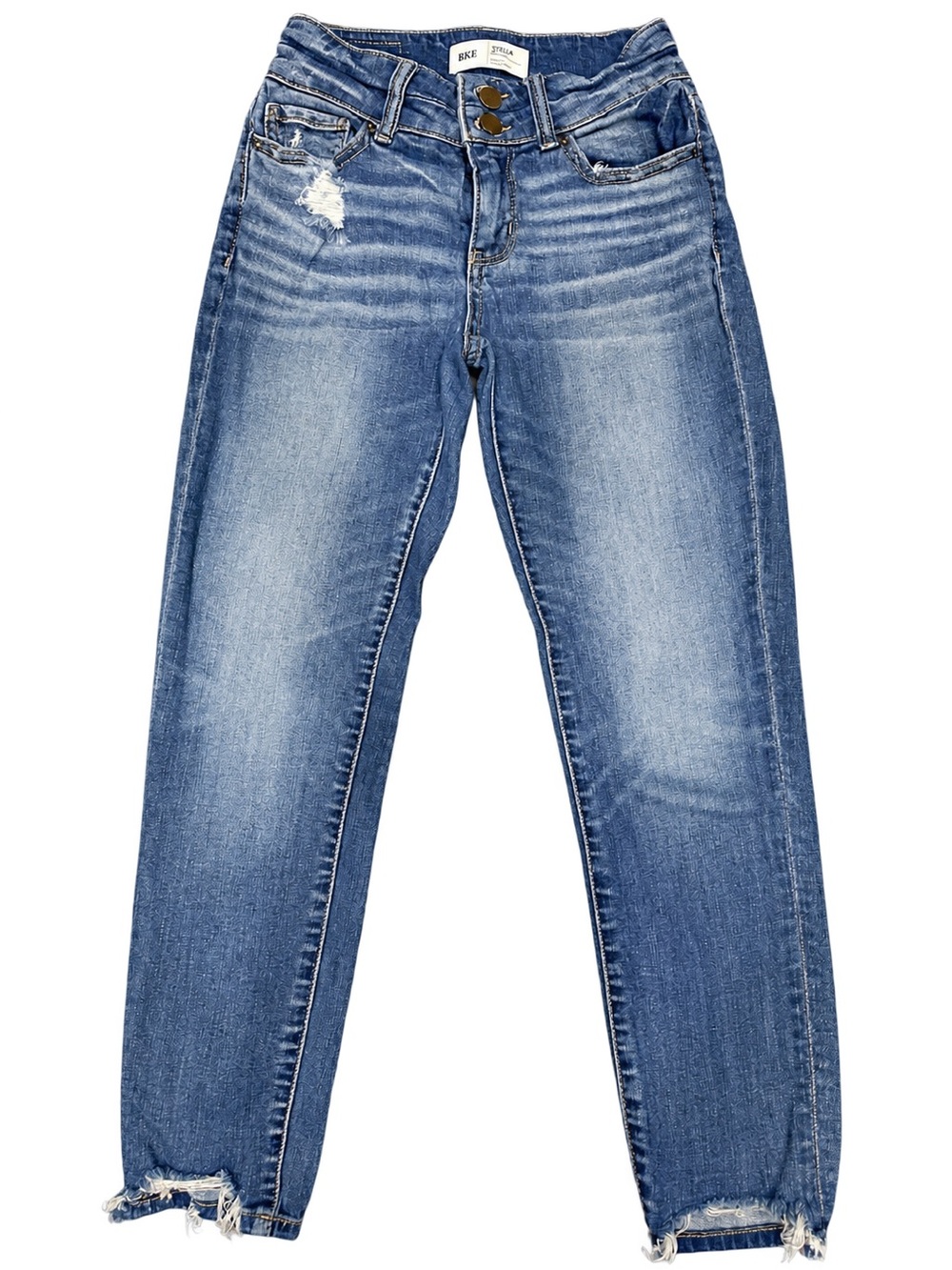 BKE Women's Medium Blue Straight-Leg Distressed Jeans